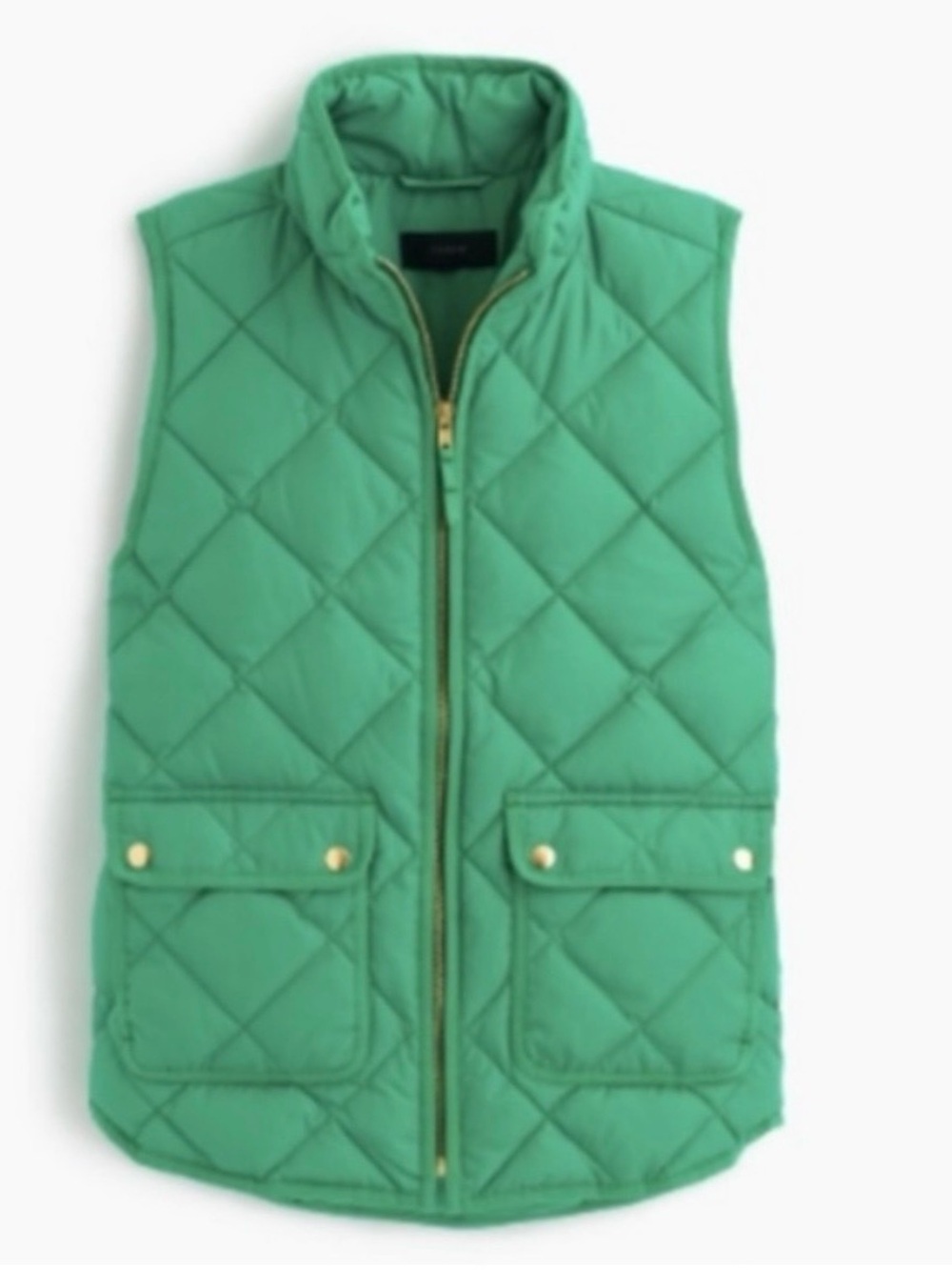 J. Crew Woman’s Quilted Green Sleeveless Puffer Vest with Gold Hardware